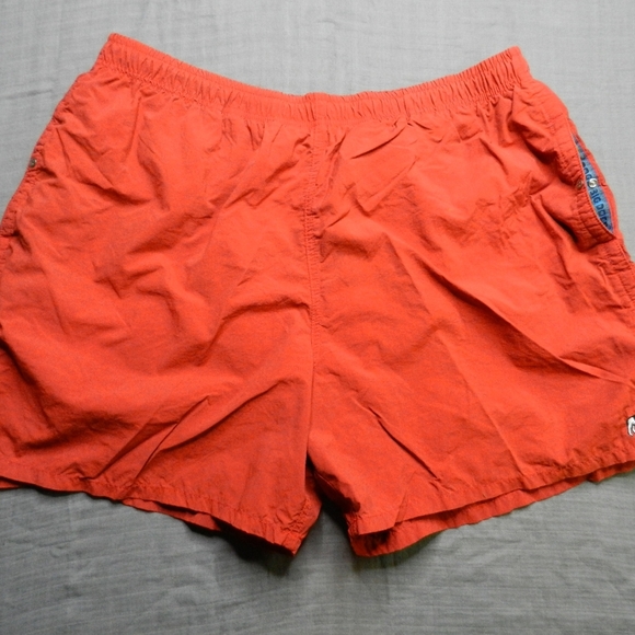 VINTAGE Big Dogs Swim Trunks Shorts Women's XL Orange Nylon Lined Logo - Picture 12 of 12
